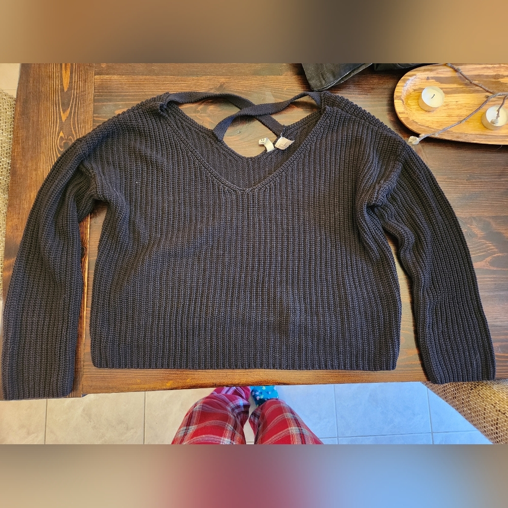 Woman's Black Criss Cross Sweater